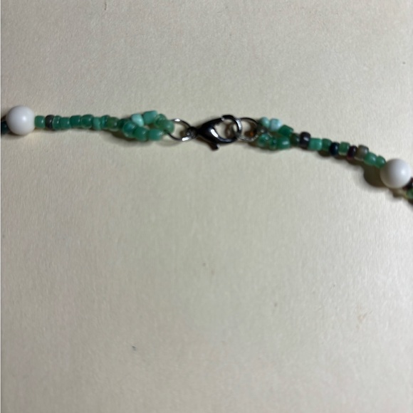 Handmade Beaded Necklace ivory jasper and green earth tone seed beads 22 inches - Picture 5 of 5